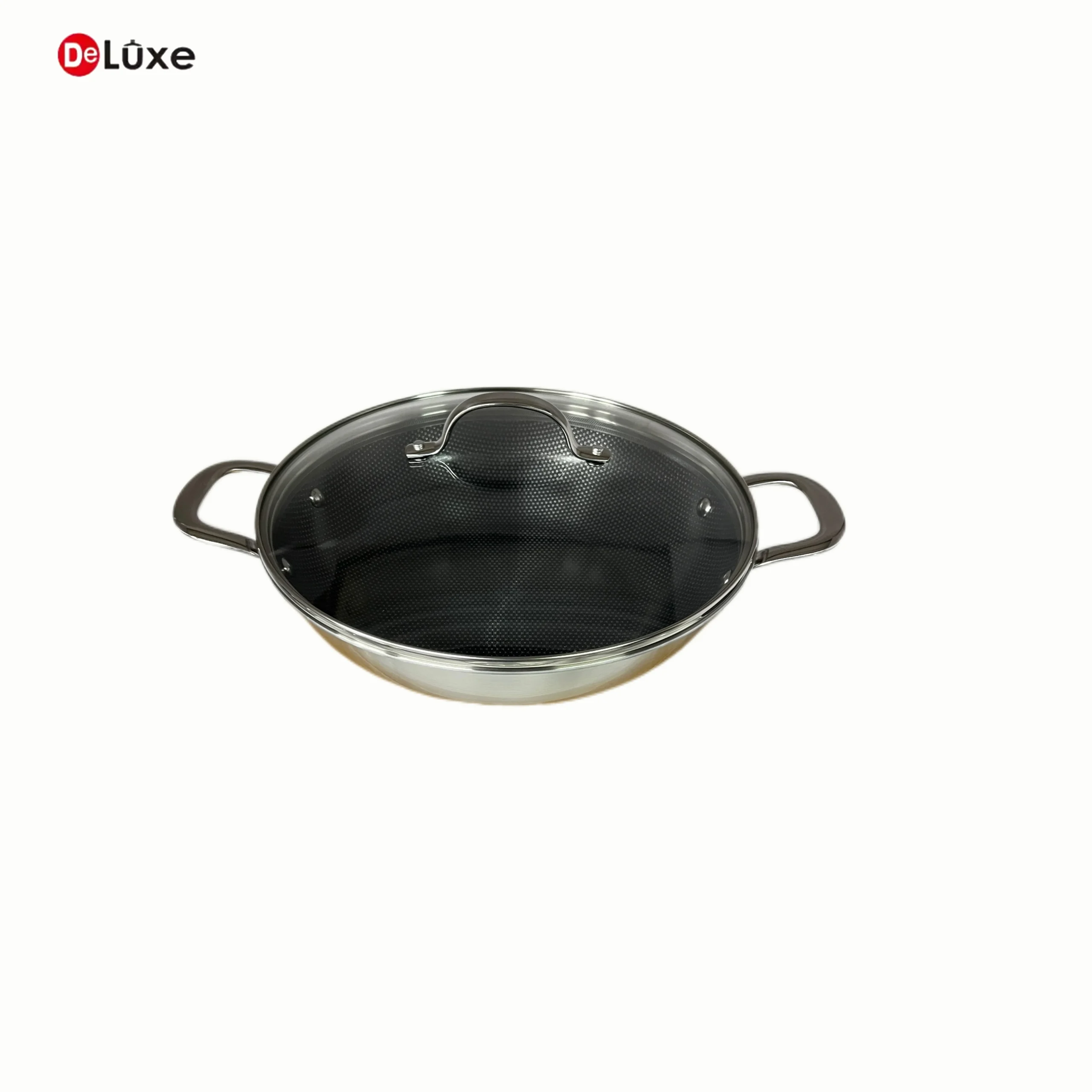 Deluxe 3-Ply Stainless Steel Wok, Honeycomb Ceramic Non-Stick Surface
