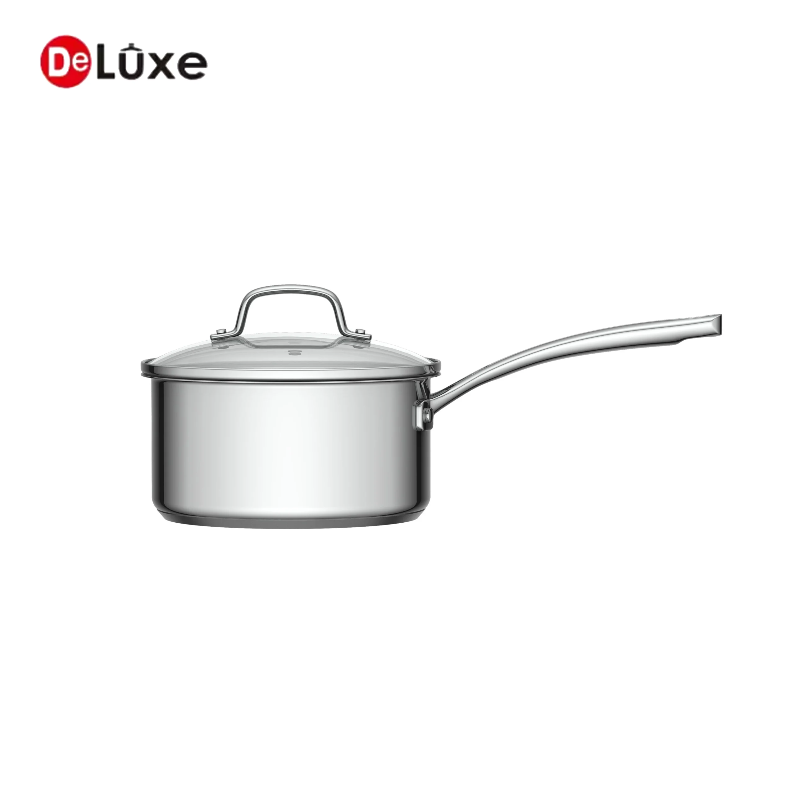 Deluxe 304 stainless steel saucepan with glass lid, suitable for gas and induction cooktops
