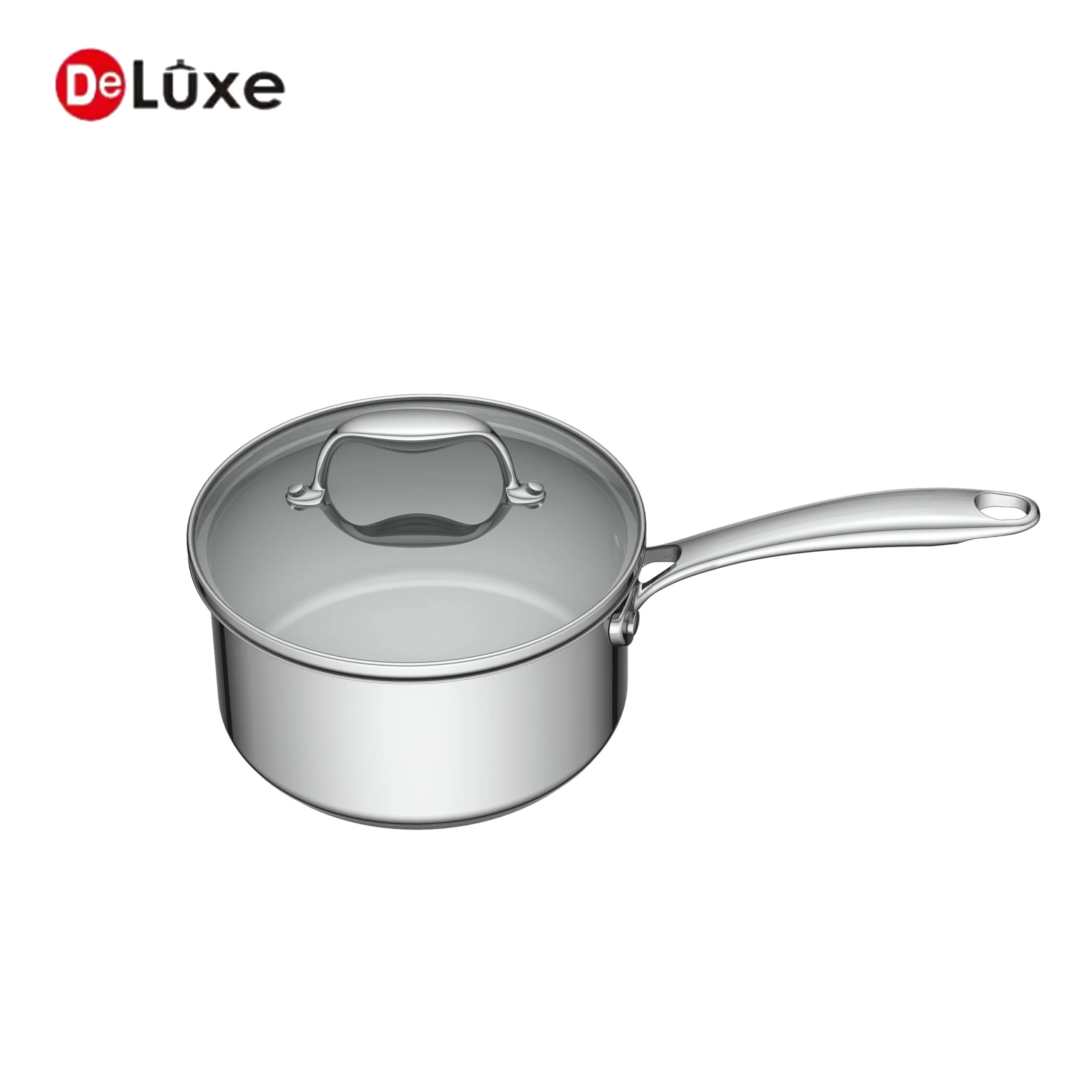 Deluxe 304 stainless steel saucepan with glass lid, suitable for gas and induction cooktops