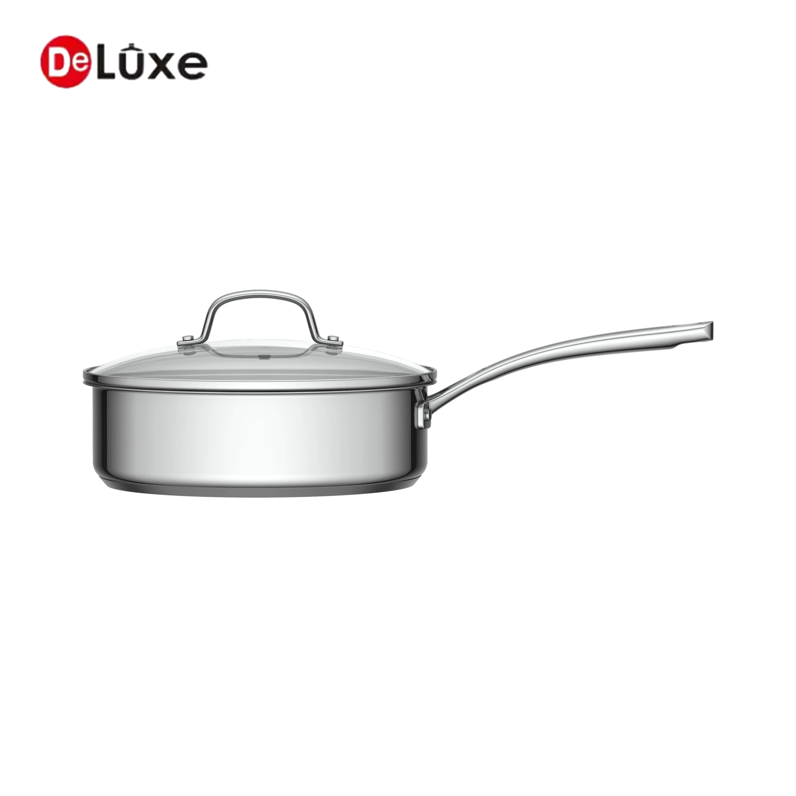 Deluxe 304 stainless steel saute pan with glass lid,suitable for gas and induction cooktops