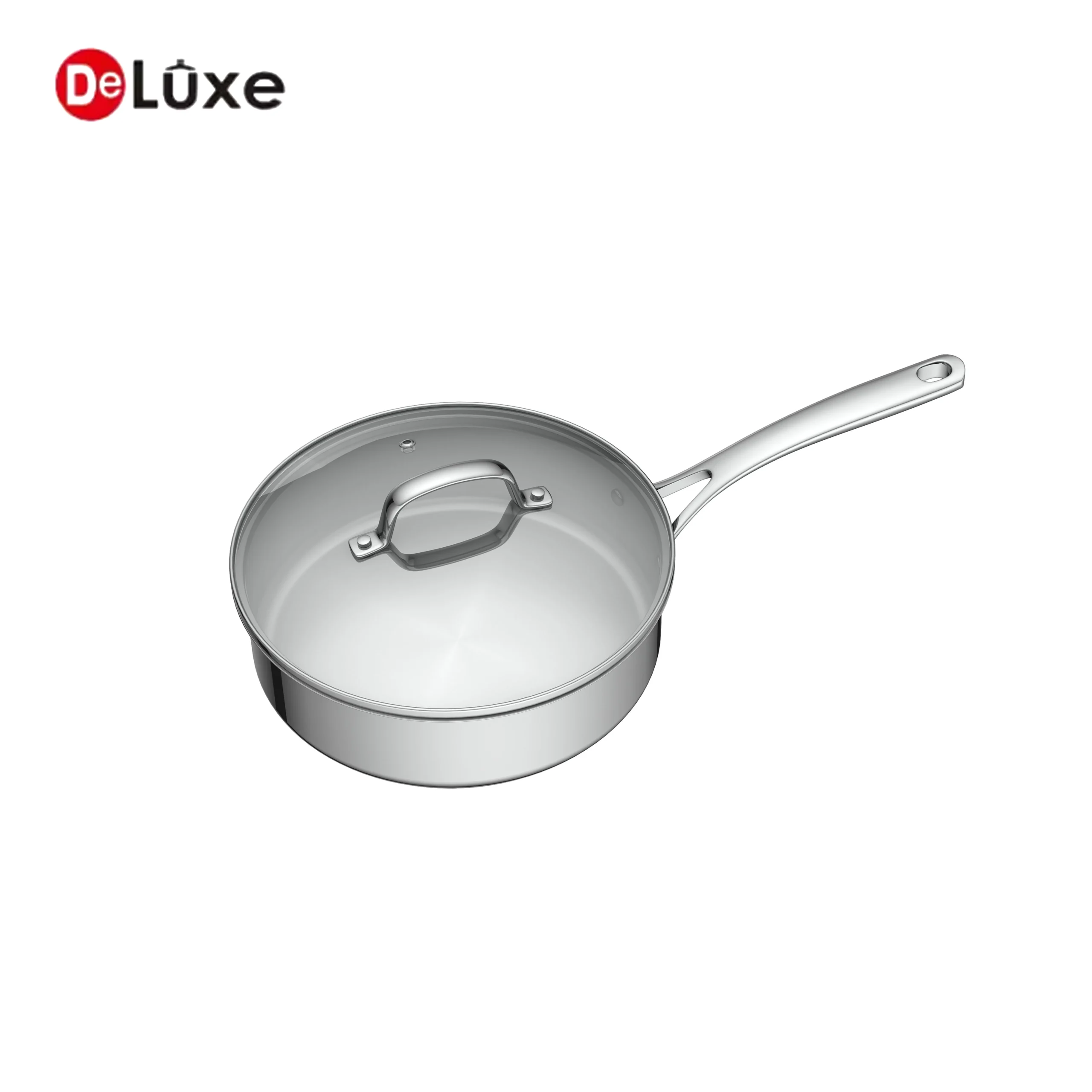Deluxe 304 stainless steel saute pan with glass lid, ODM/OEM custom solutions available