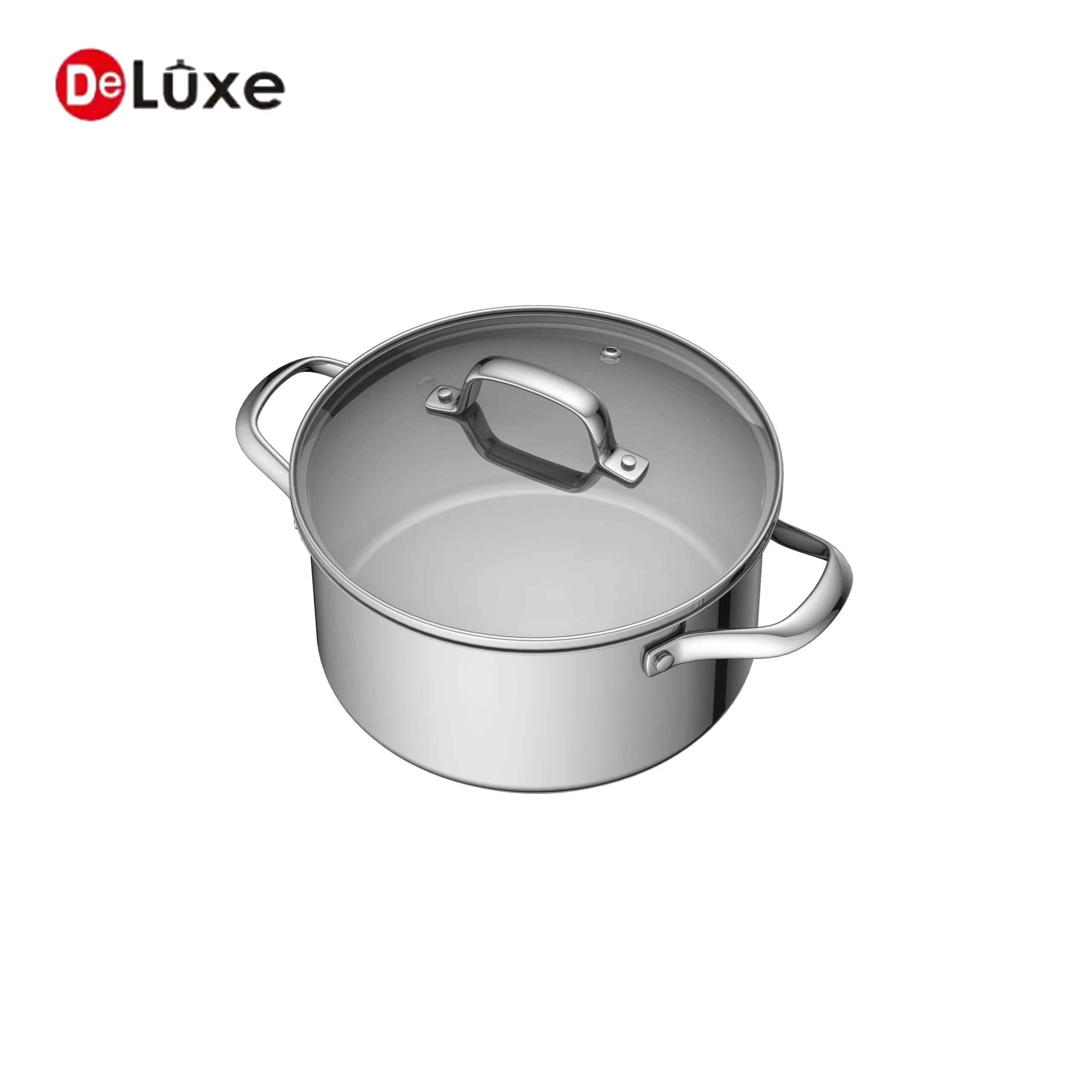 Deluxe 304 stainless steel stock pot with glass lid, suitable for gas and induction cooktops