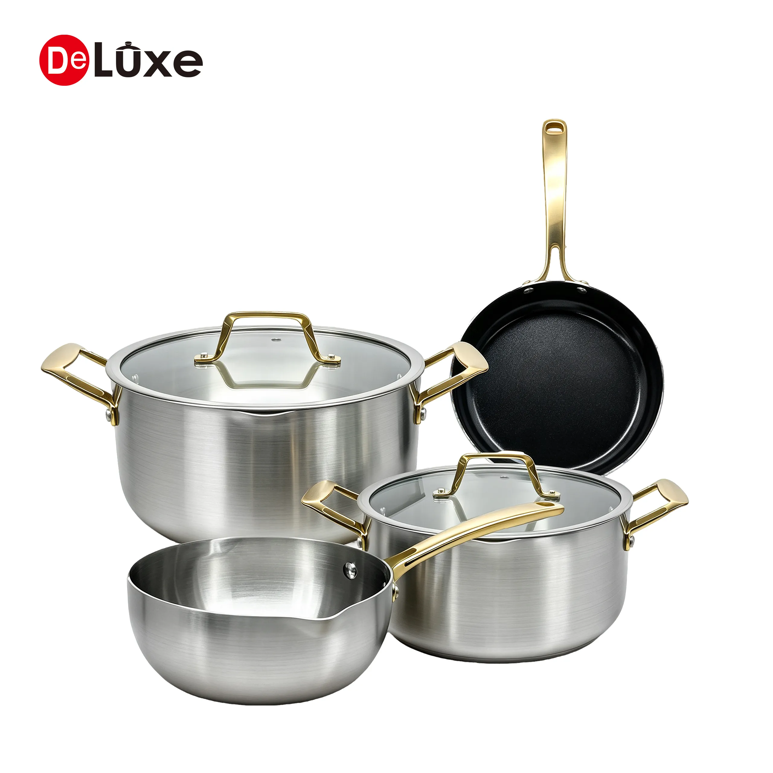Deluxe 6-Piece 3-Ply Stainless Steel Cookware Set, PVD Coated with Handles