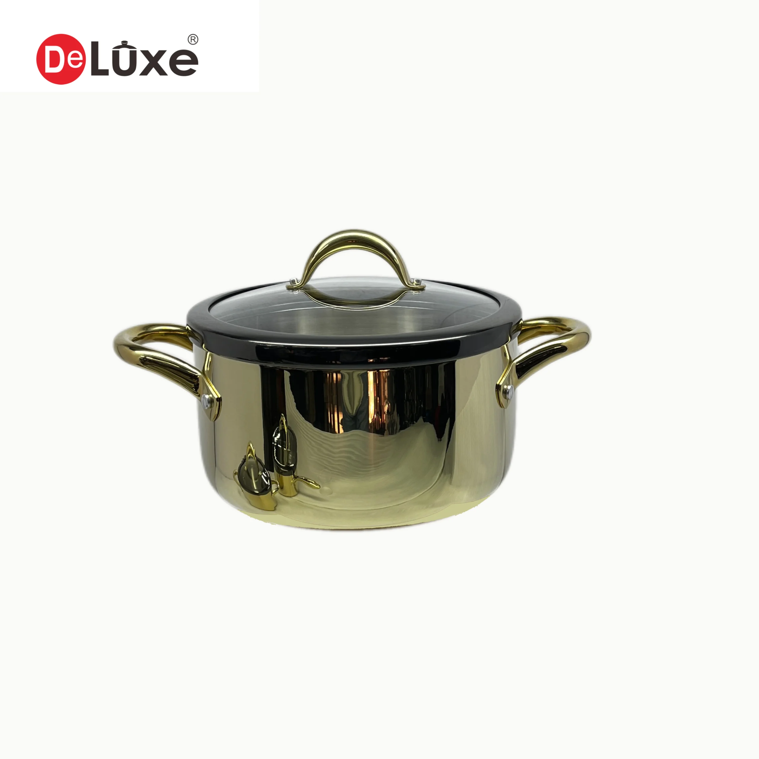 Deluxe 3-Ply Stainless Steel Stew Pot with Glass Lid, Champagne PVD Finish