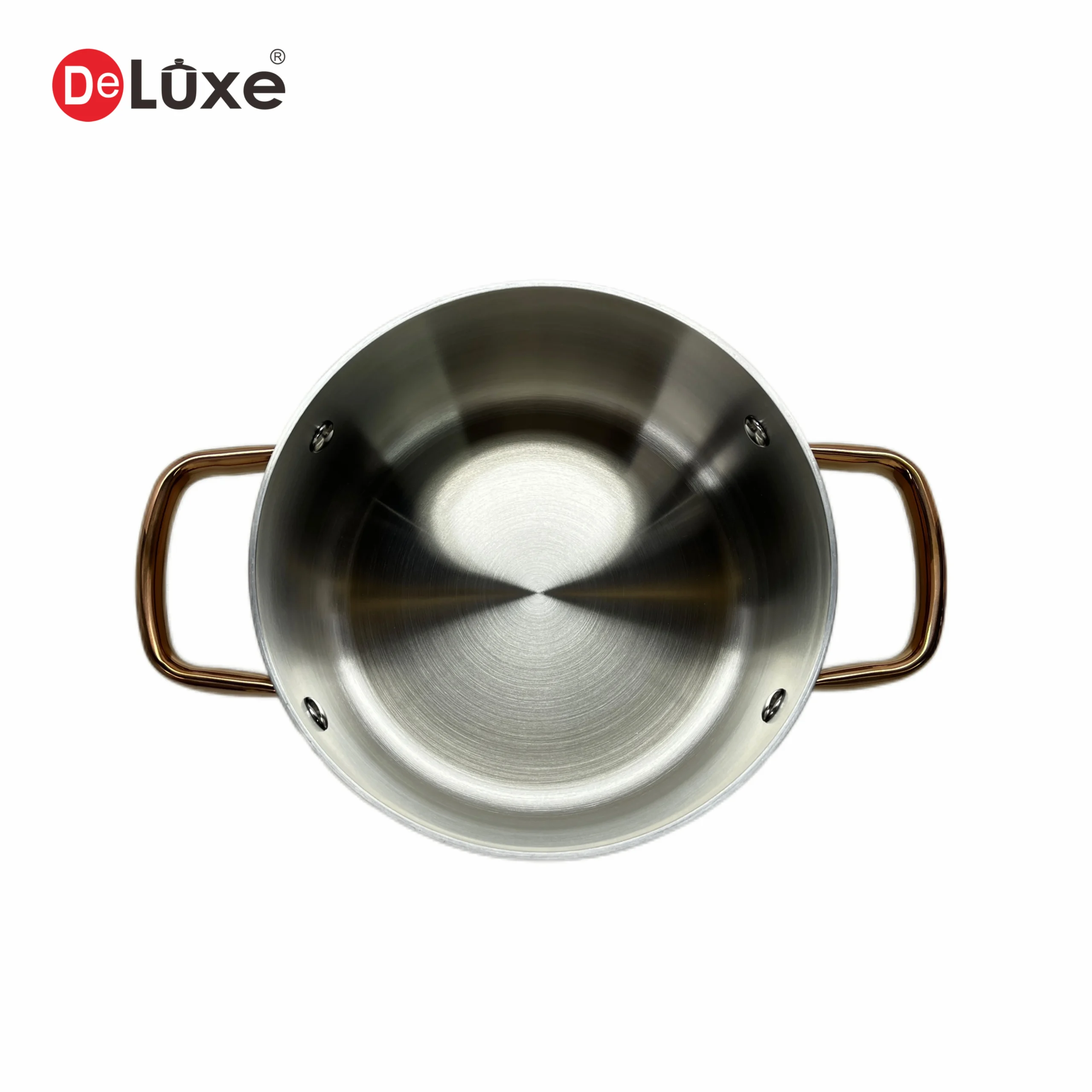 Deluxe 3-Ply Stainless Steel Stew Pot Top View Without Lid, Rose Gold PVD Finish