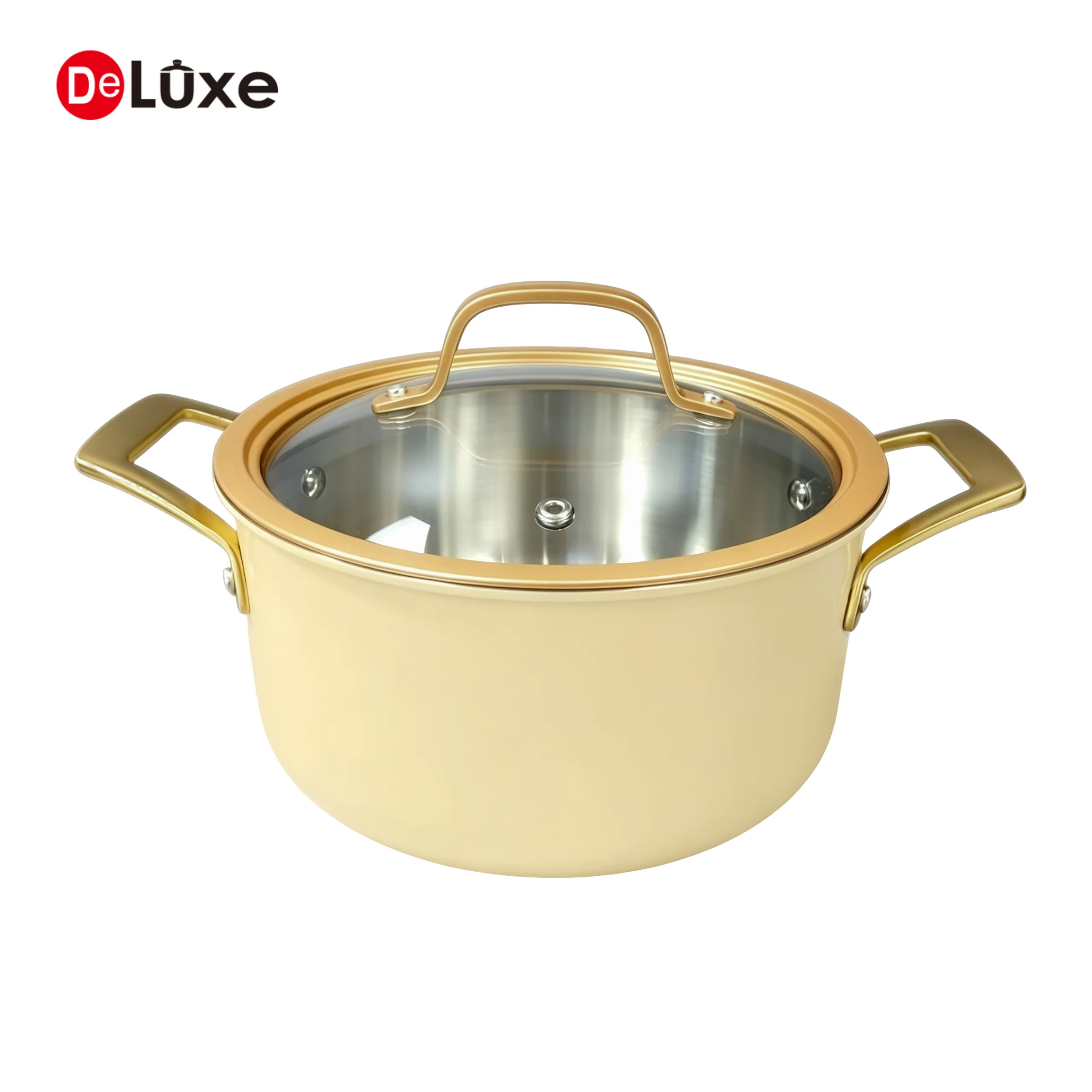 Deluxe 3-ply stainless steel stock pot, light yellow ceramic coated