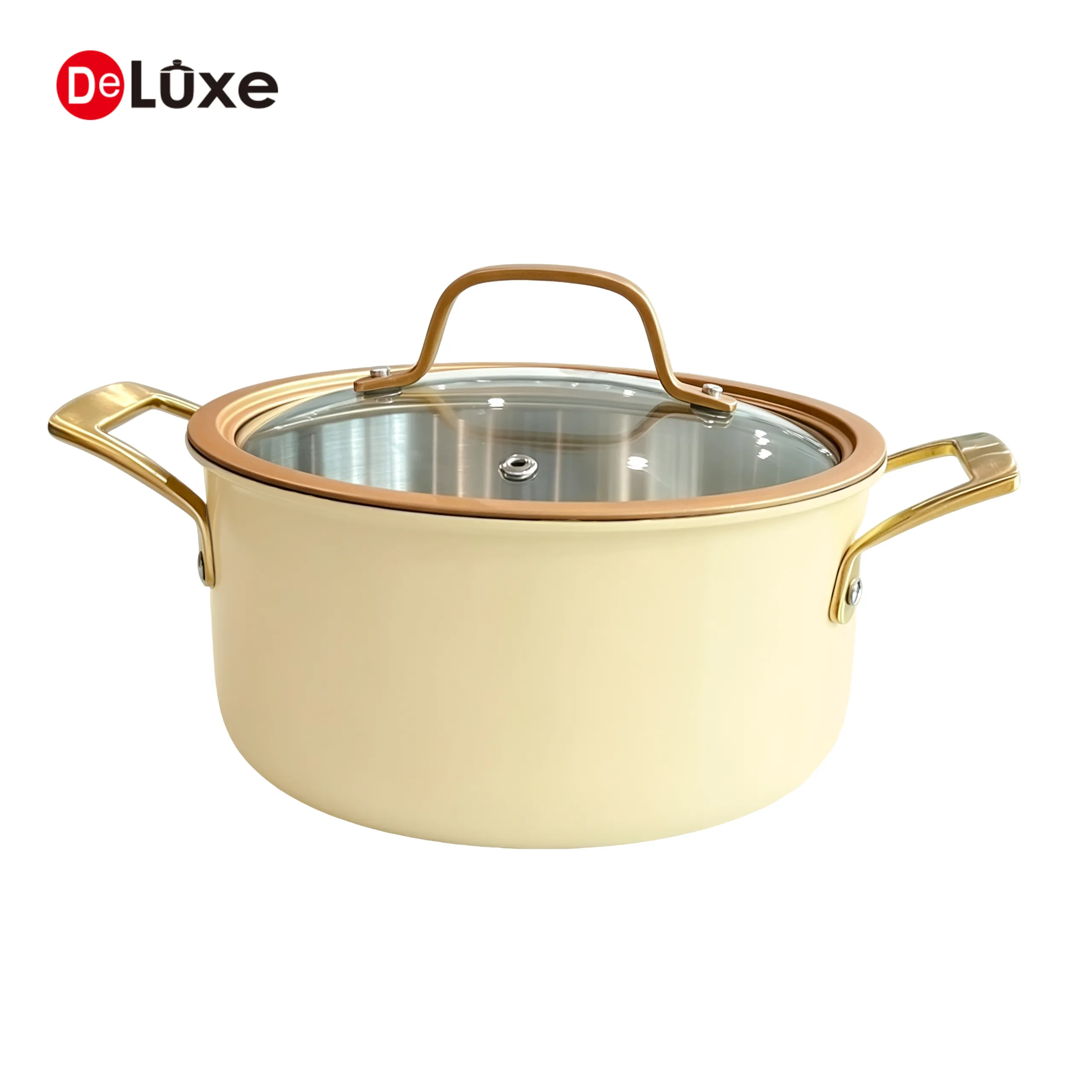 Deluxe light yellow 3-ply stainless steel stock pot with glass lid