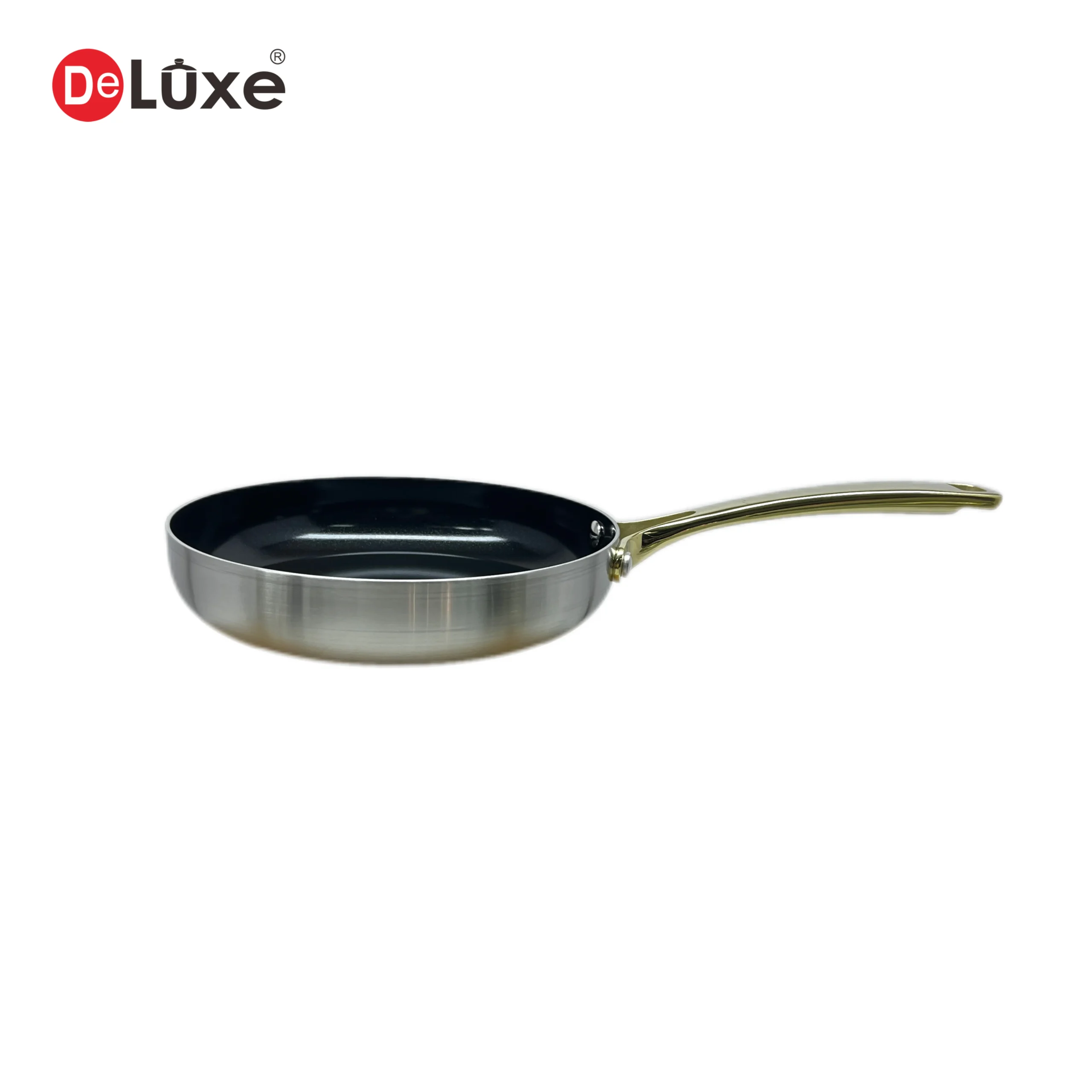 Deluxe Non-stick Stainless Steel Straight Saute Pan Silver PVD Hollow Cast Steel Handle
