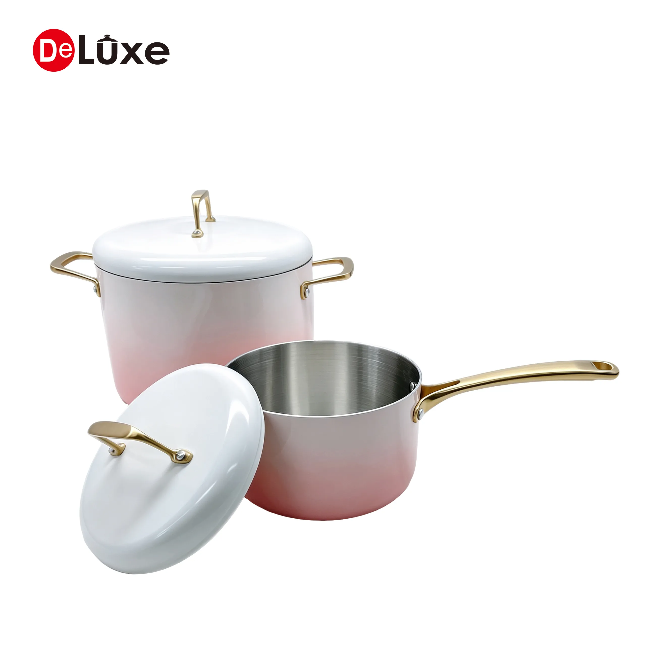 Deluxe pink gradient 3-ply straight stainless steel stock pot and saucepan wholesale