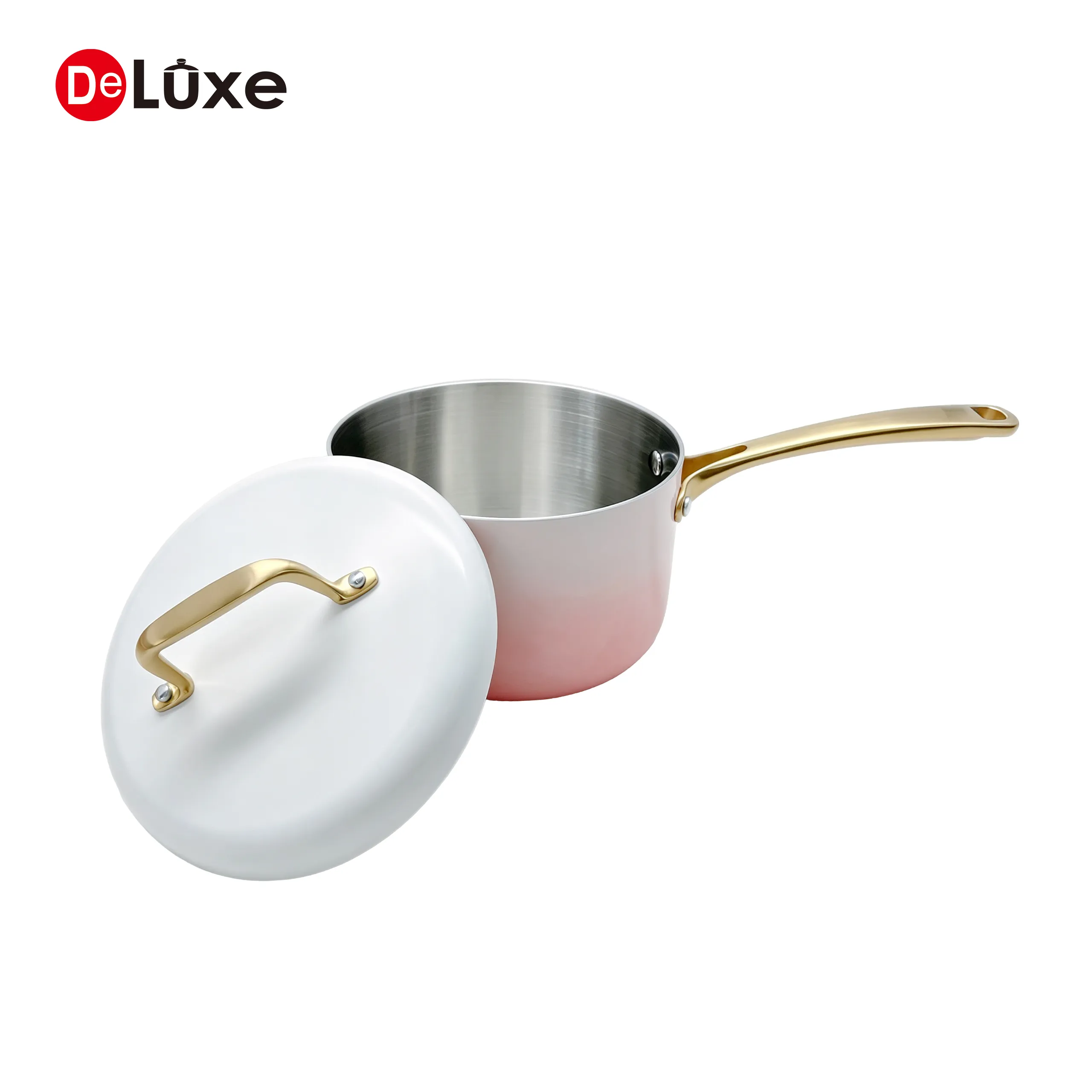 Deluxe pink gradient 3-ply straight stainless steel saucepan