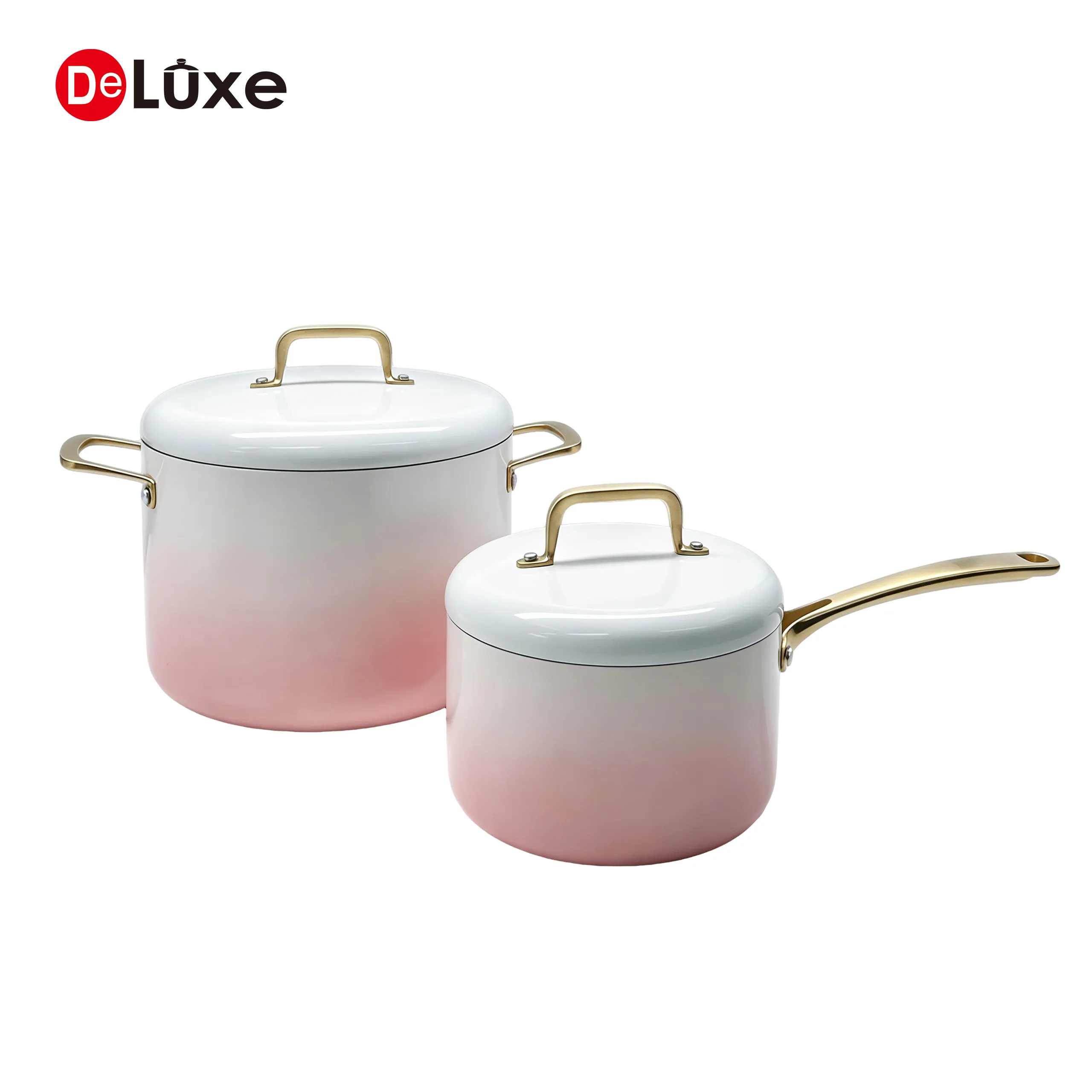 Deluxe pink gradient 3-ply straight stainless steel stock pot and saucepan set
