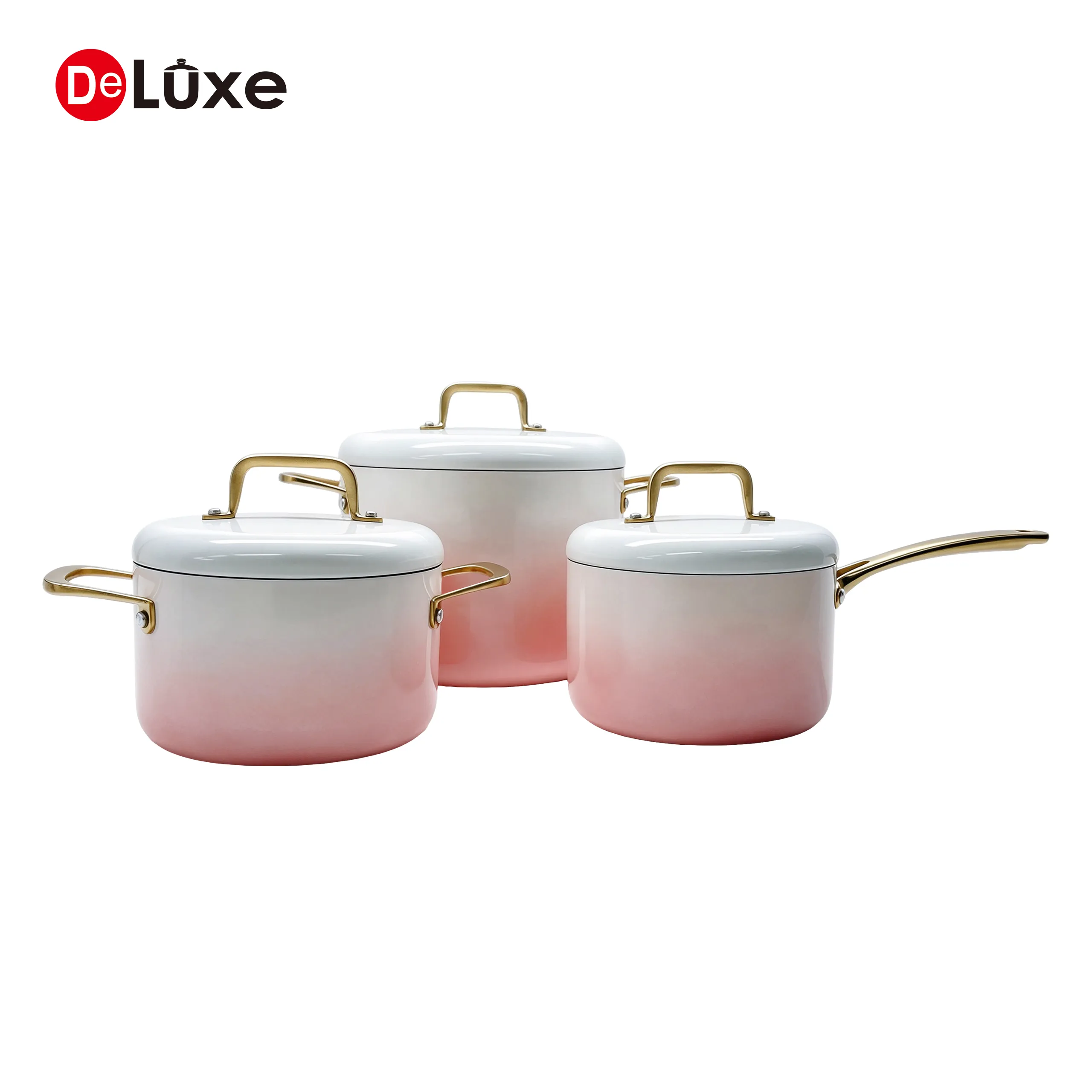 Deluxe pink gradient 3-ply straight stainless steel cookware set
