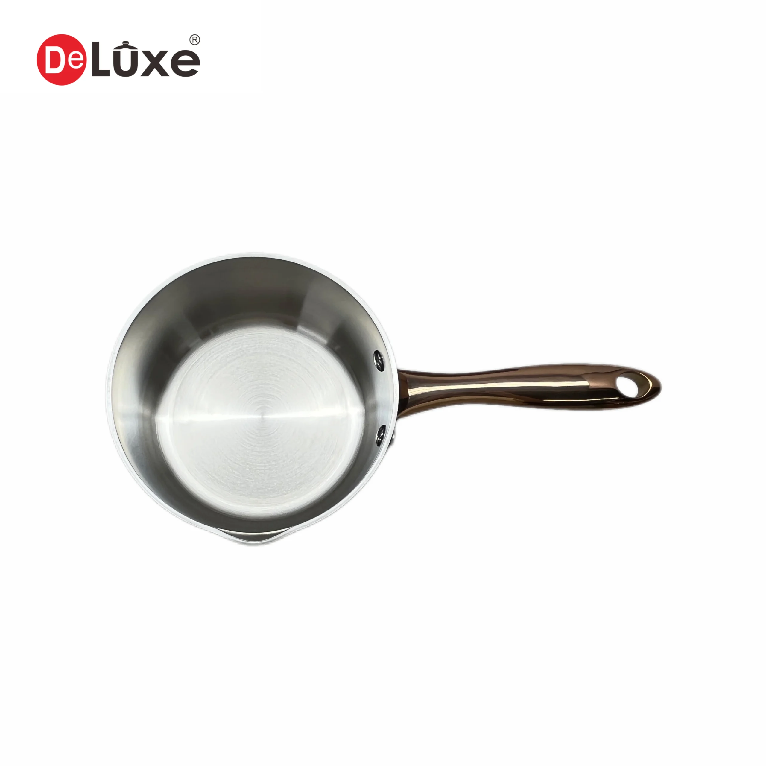 Deluxe 3-Ply Stainless Steel Saucepan Interior Top View, Rose Gold PVD Finish