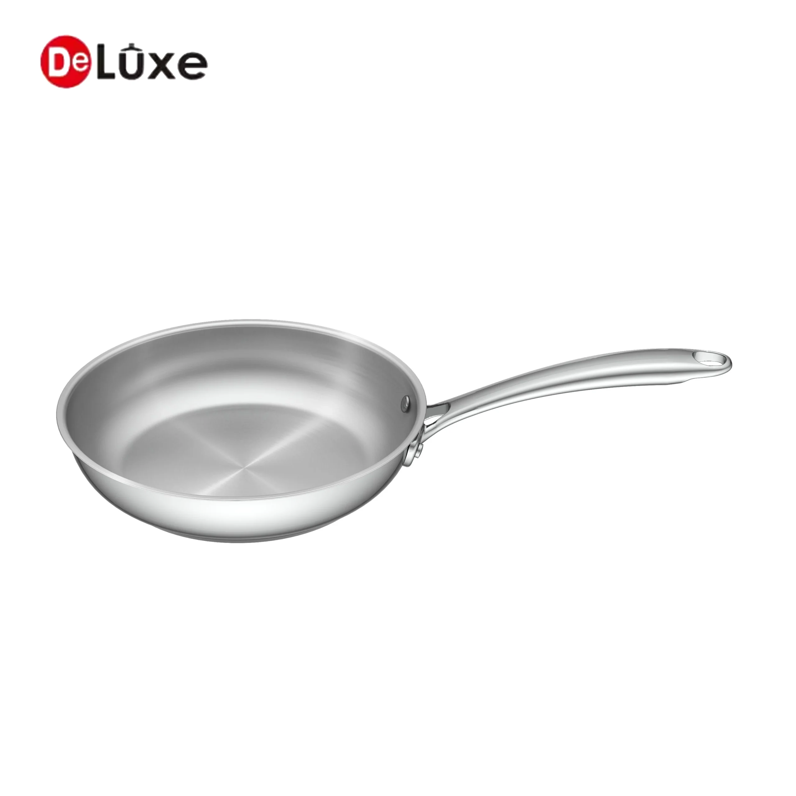 Deluxe 304 stainless steel frying pan with hollow cast steel handle, suitable for gas and induction cooktops