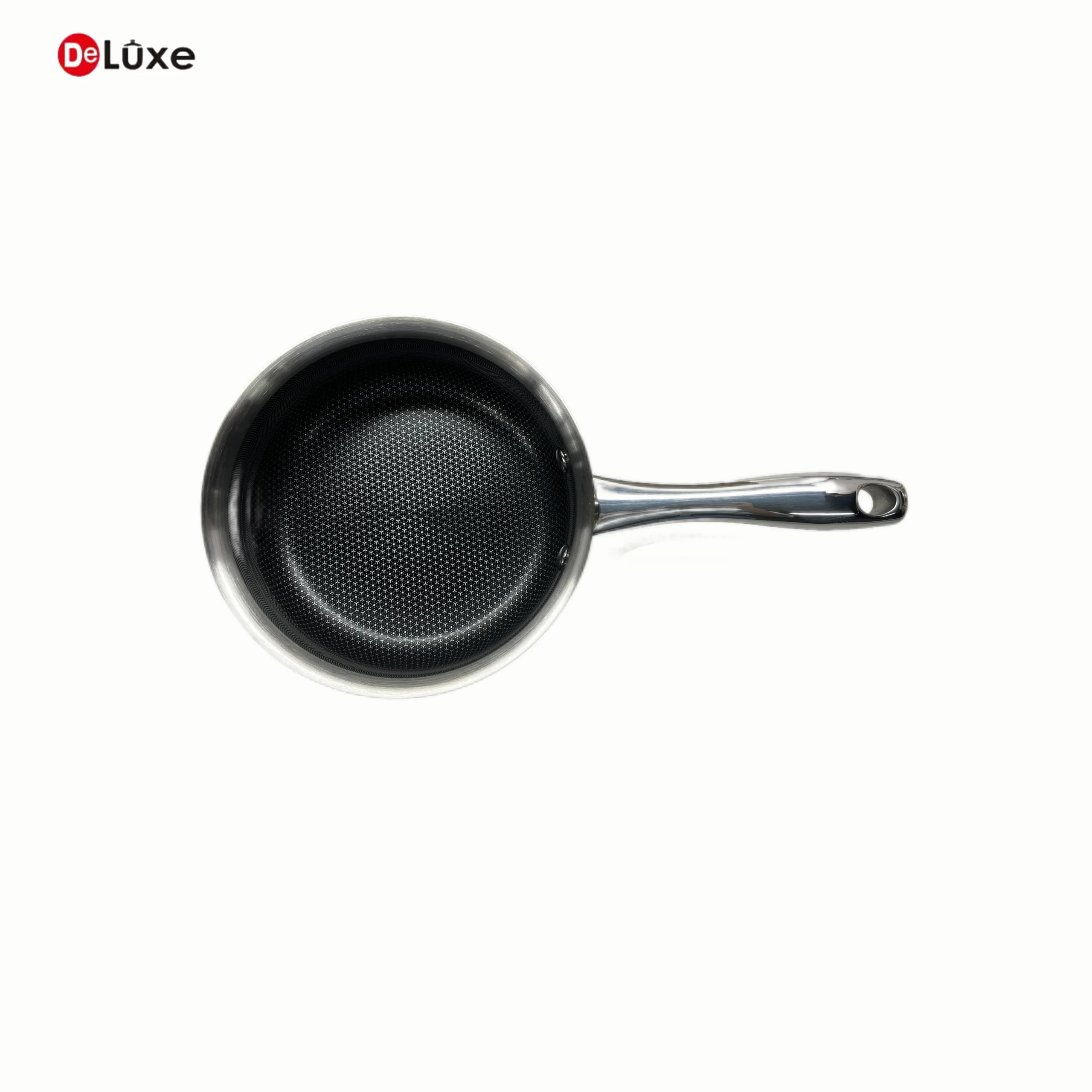 Deluxe Stainless Steel Frying Pan Top View, Inner Honeycomb Nonstick Texture