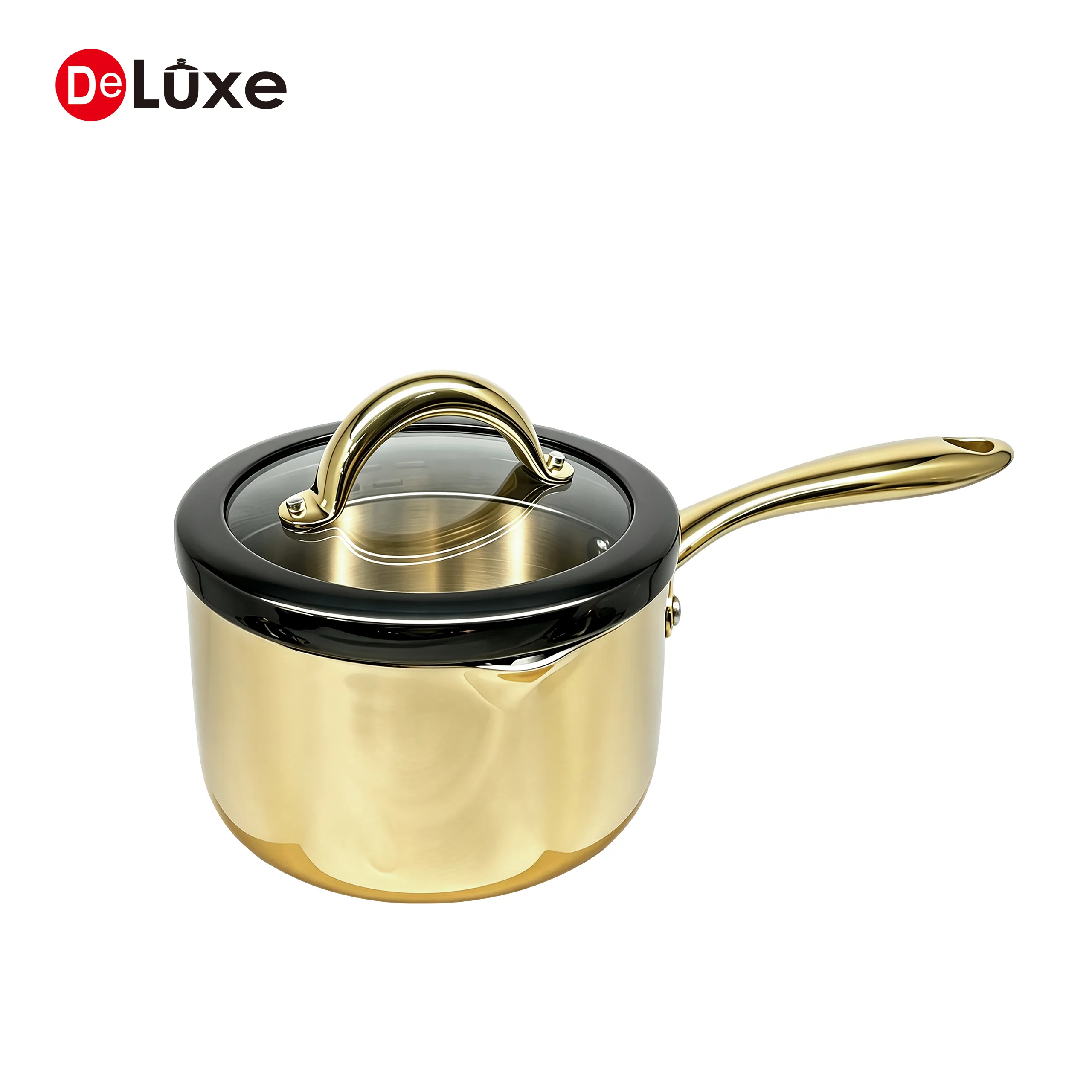 3-ply stainless steel saucepan with glass lid, champagne PVD finish
