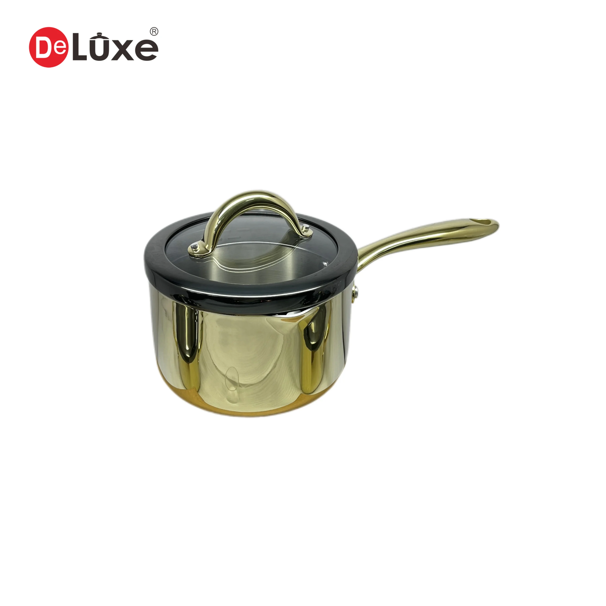 Deluxe 3-Ply Stainless Steel Saucepan with Glass Lid, Champagne PVD Finish