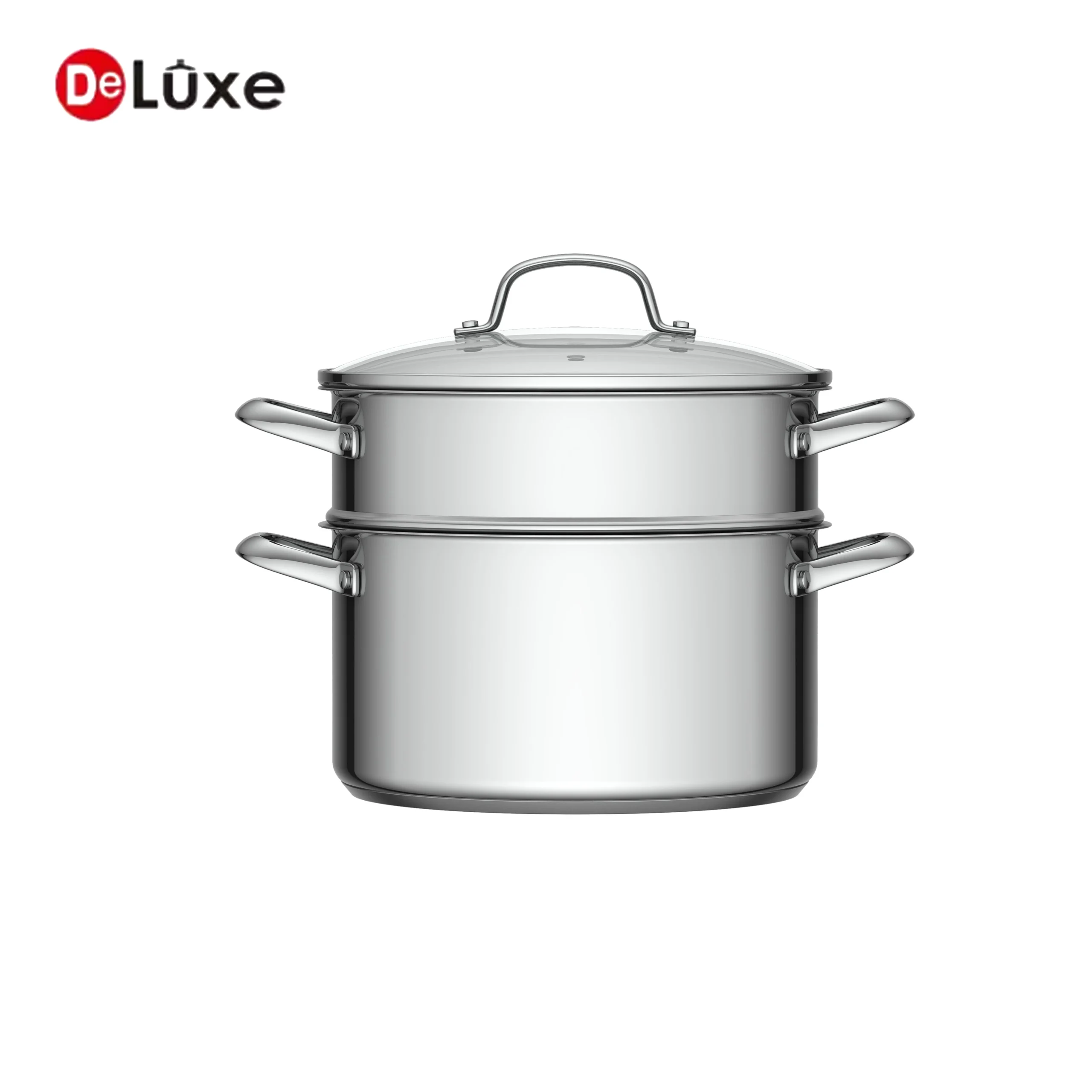 Deluxe 304 stainless steel stock pot steamer set with glass lid