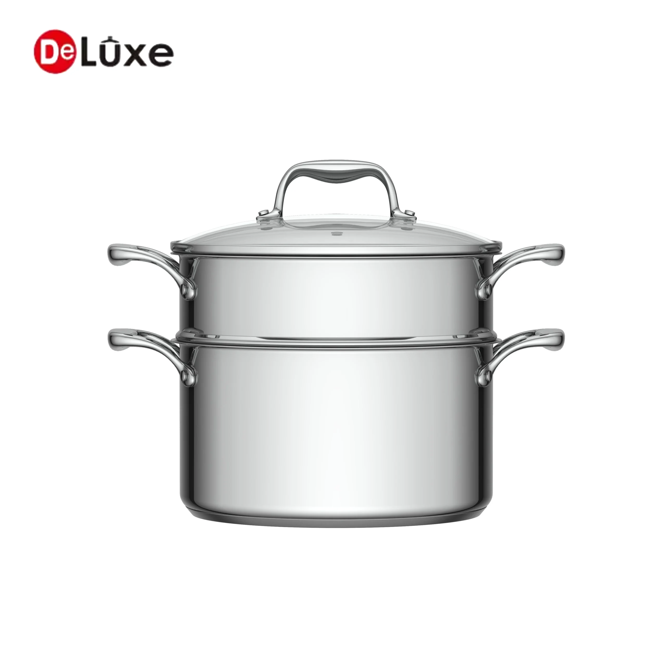 Deluxe stainless steel stock pot steamer set with glass lid