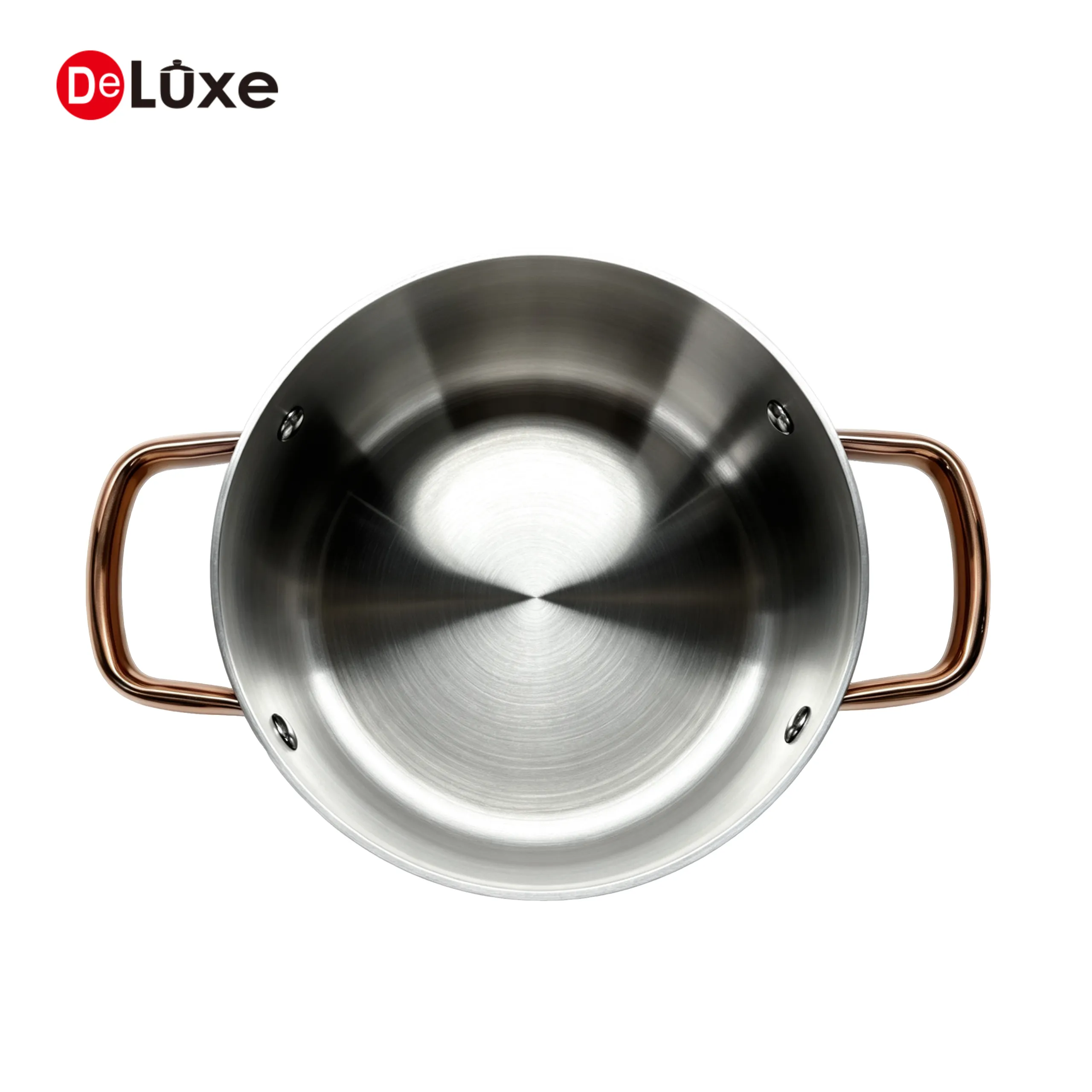 Top view interior of rose gold PVD 3-ply stainless steel stock pot