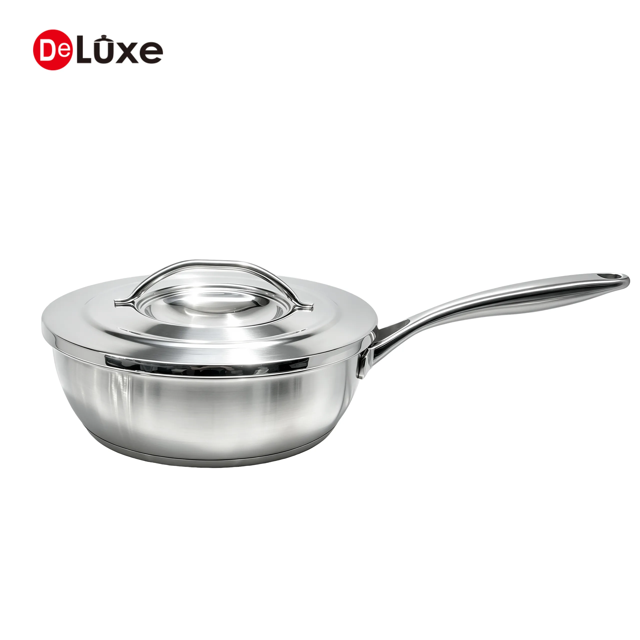 Deluxe straight body 304 stainless steel saute pan with pouring stainless steel lid