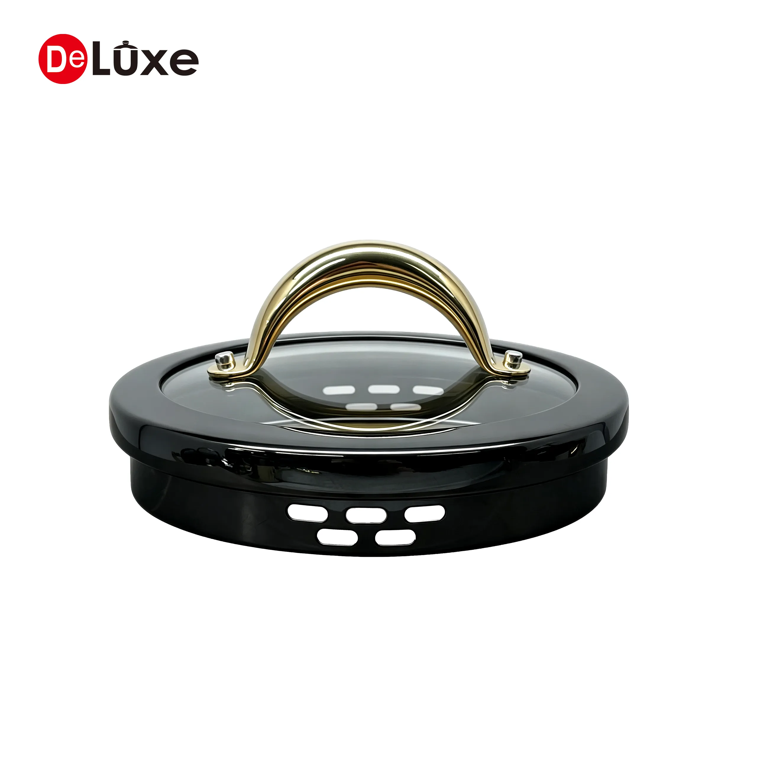 Tempered glass lid with champagne PVD handle for stainless steel cookware
