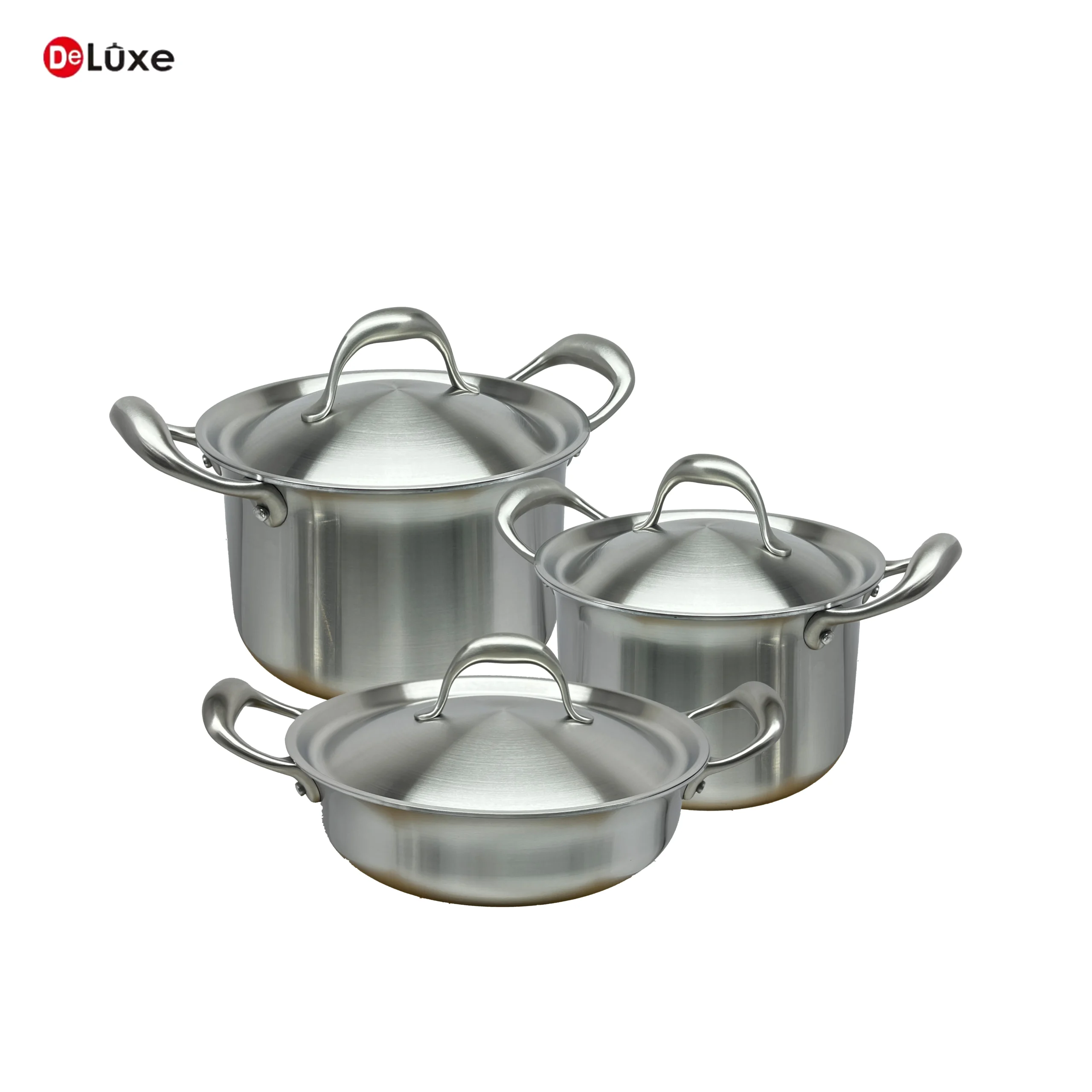 Deluxe 6‑Piece 3‑Ply Stainless Steel Cookware Set with Solid 304 Stainless Steel Lids