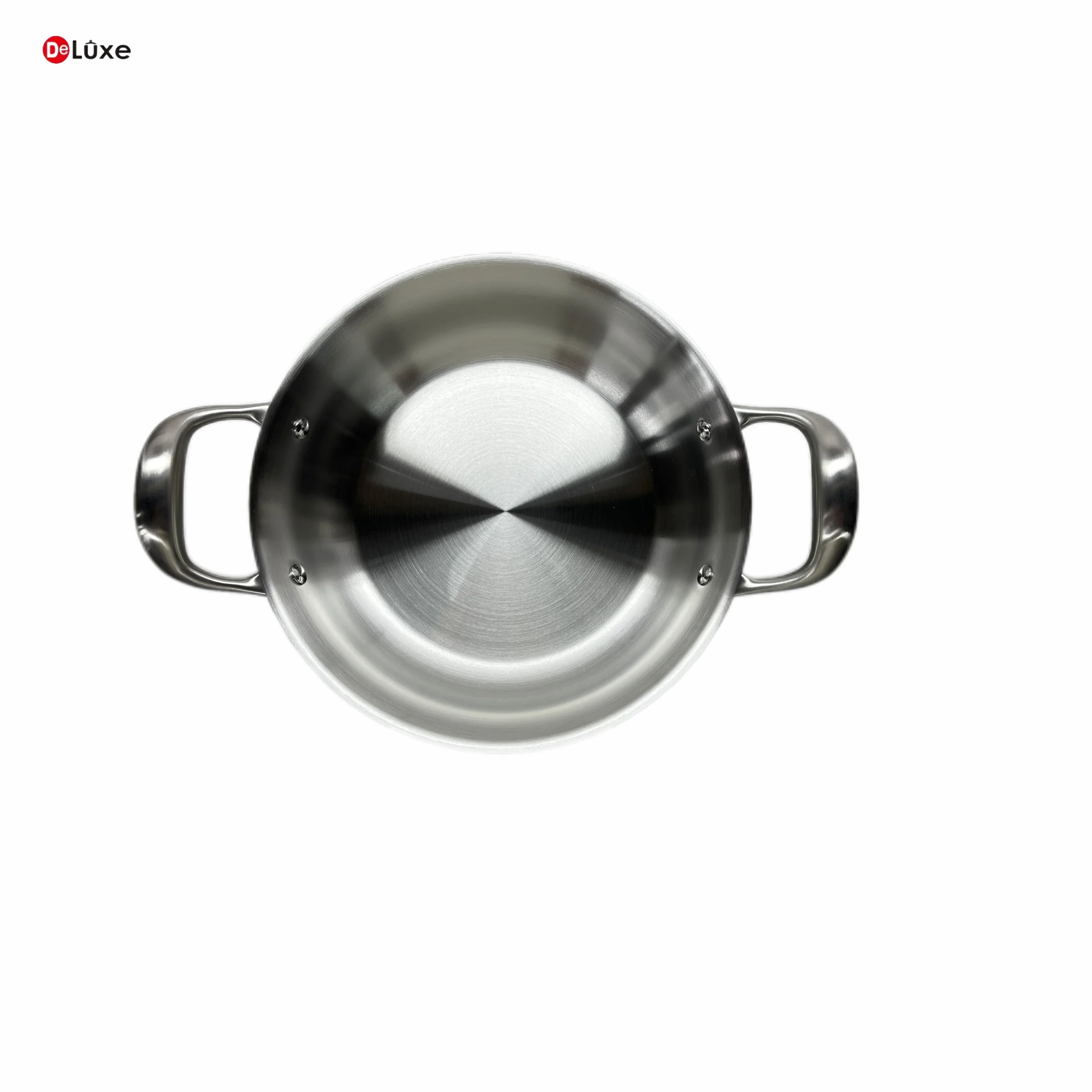 Top‑down view of 3‑Ply Stainless Steel Sauté Pan, polished silver interior