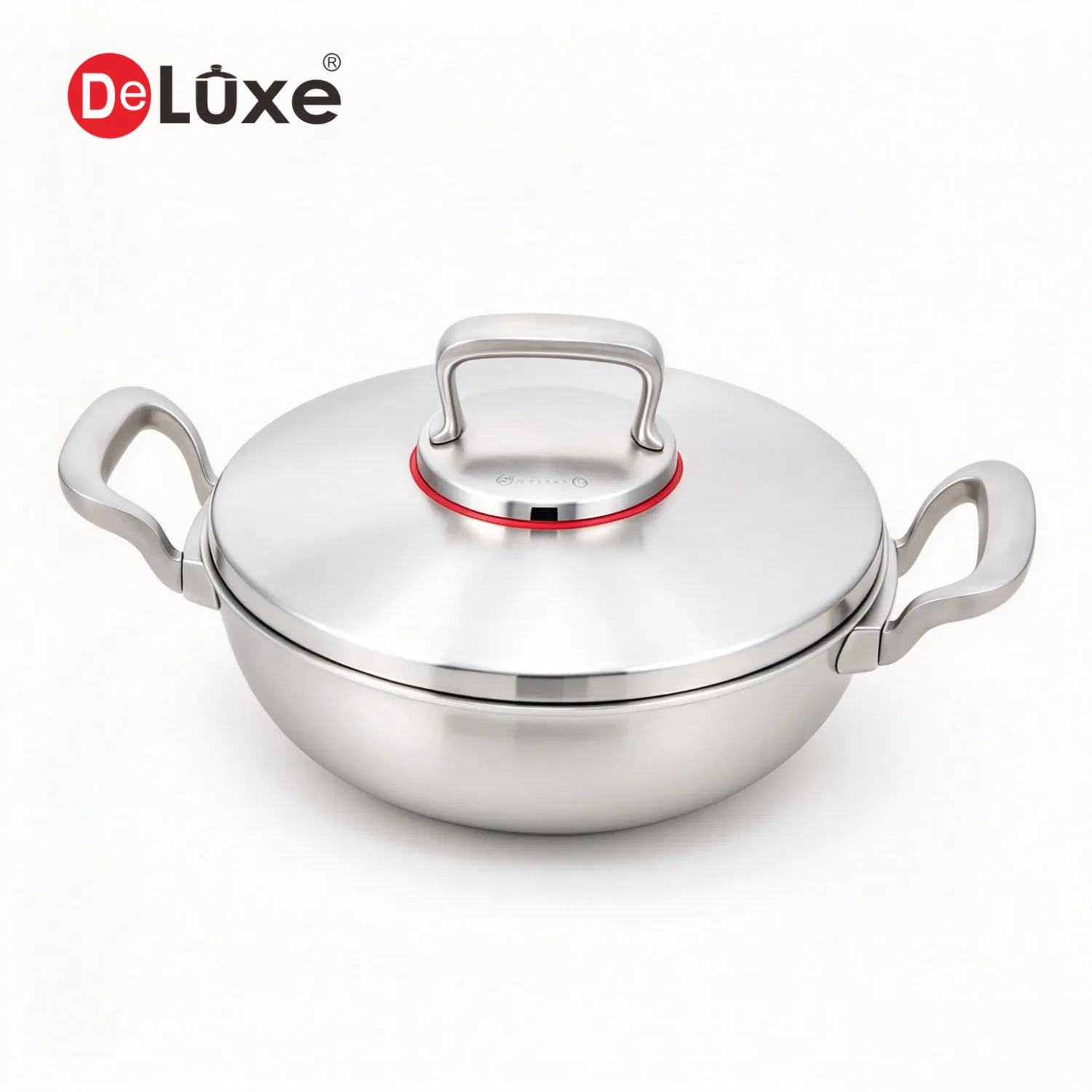 28cm Deluxe 5-Ply Stainless Steel Wok with Glass Lid and Bakelite Handles, OEM/ODM Custom Solutions