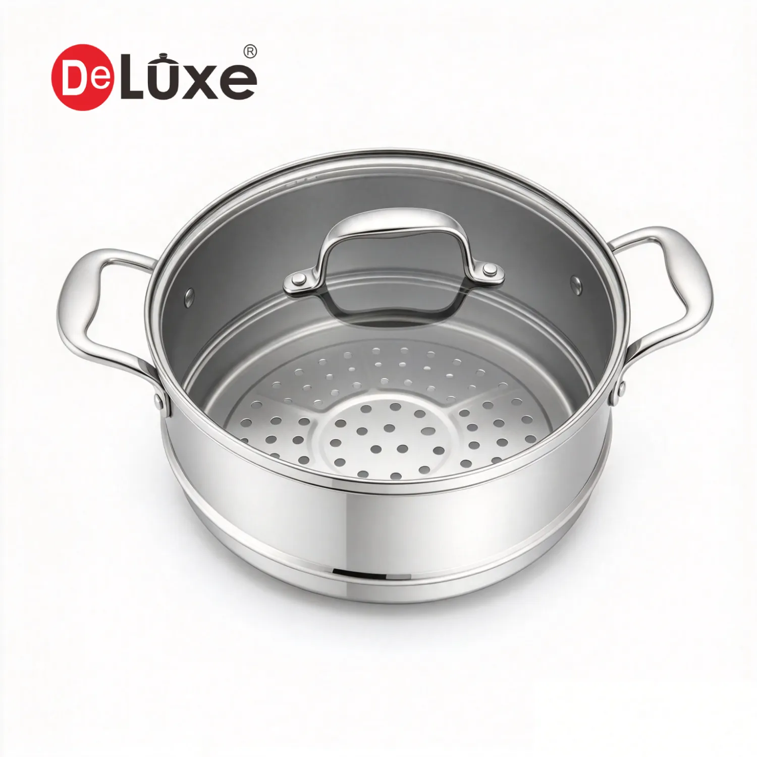 Wholesale Deluxe 24cm 304 Stainless Steel Steamer Basket with Glass Lid
