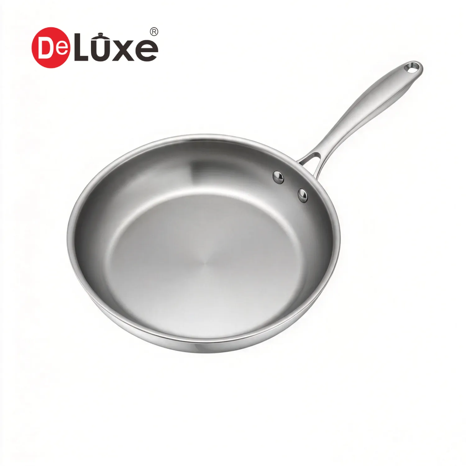 Deluxe 26cm 5-Ply 304 Stainless Steel Sloped Frying Pan for Gas & Induction Cooktops