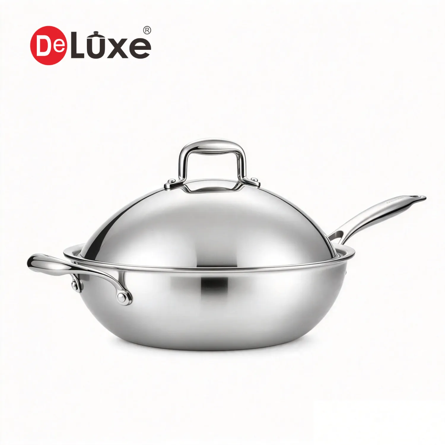 Deluxe 32cm 5-ply 304 Stainless Steel wok with SS304 lid and helper handle