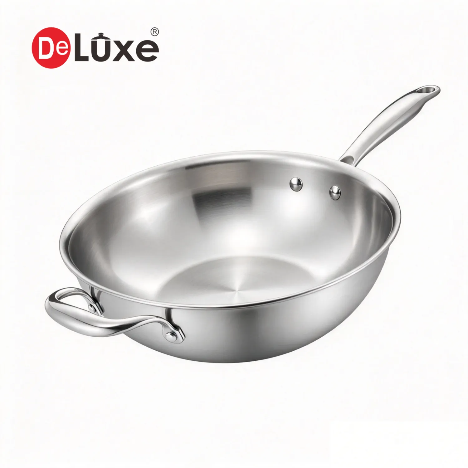 Deluxe 32cm 5-ply 304 Stainless Steel wok wholesale, custom OEM cookware solutions