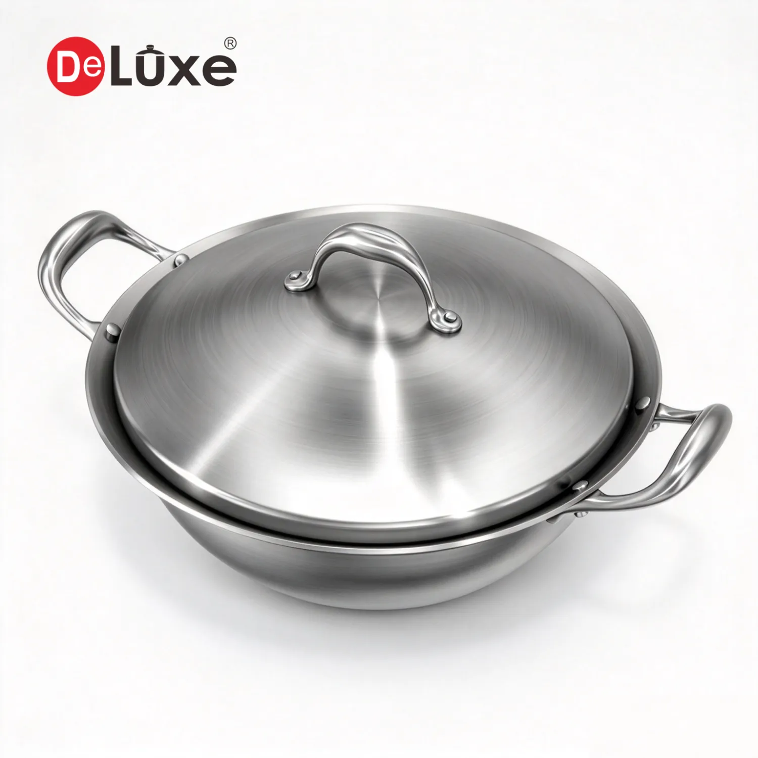 32cm Deluxe 5-Ply Stainless Steel Wok with SS304 Lid for Gas and Induction Cooktops