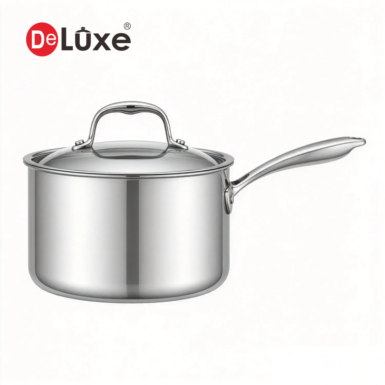 Deluxe 5-Ply 304 Stainless Steel Saucepan with Stainless Steel Lid for Gas & Induction Cooktops