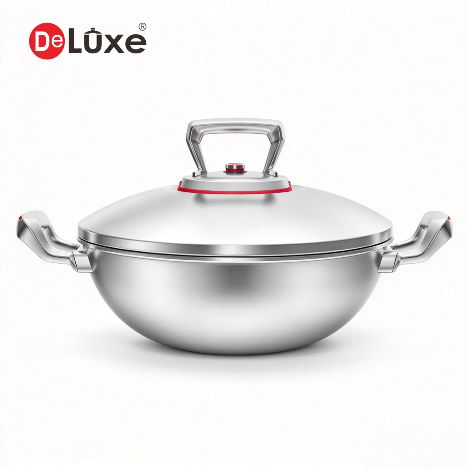 Wholesale 28cm Deluxe 5-Ply Stainless Steel Wok with Glass Lid and Bakelite Handles