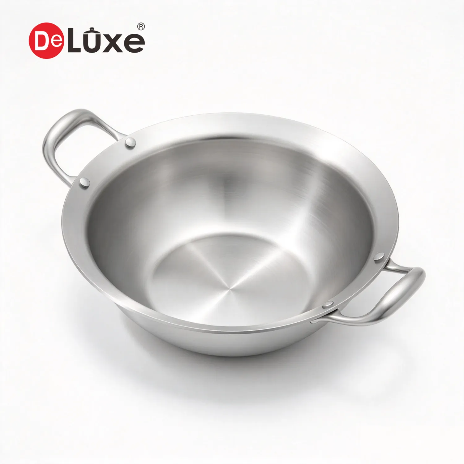 Wholesale Deluxe 3.5mm 5-layer stainless steel wok with flat bottom