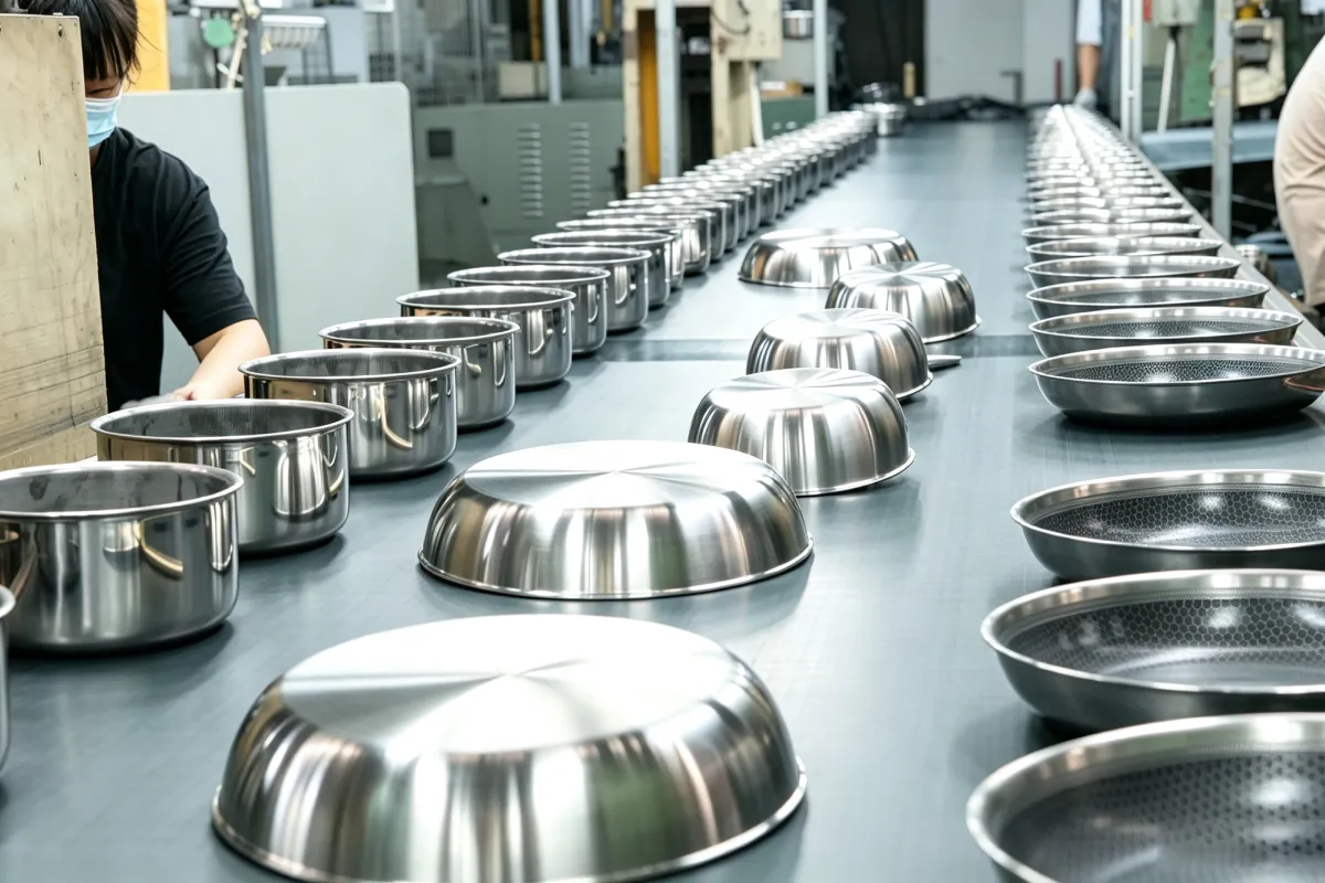 Stainless steel cookware production at our factory in Yunfu, Guangdong