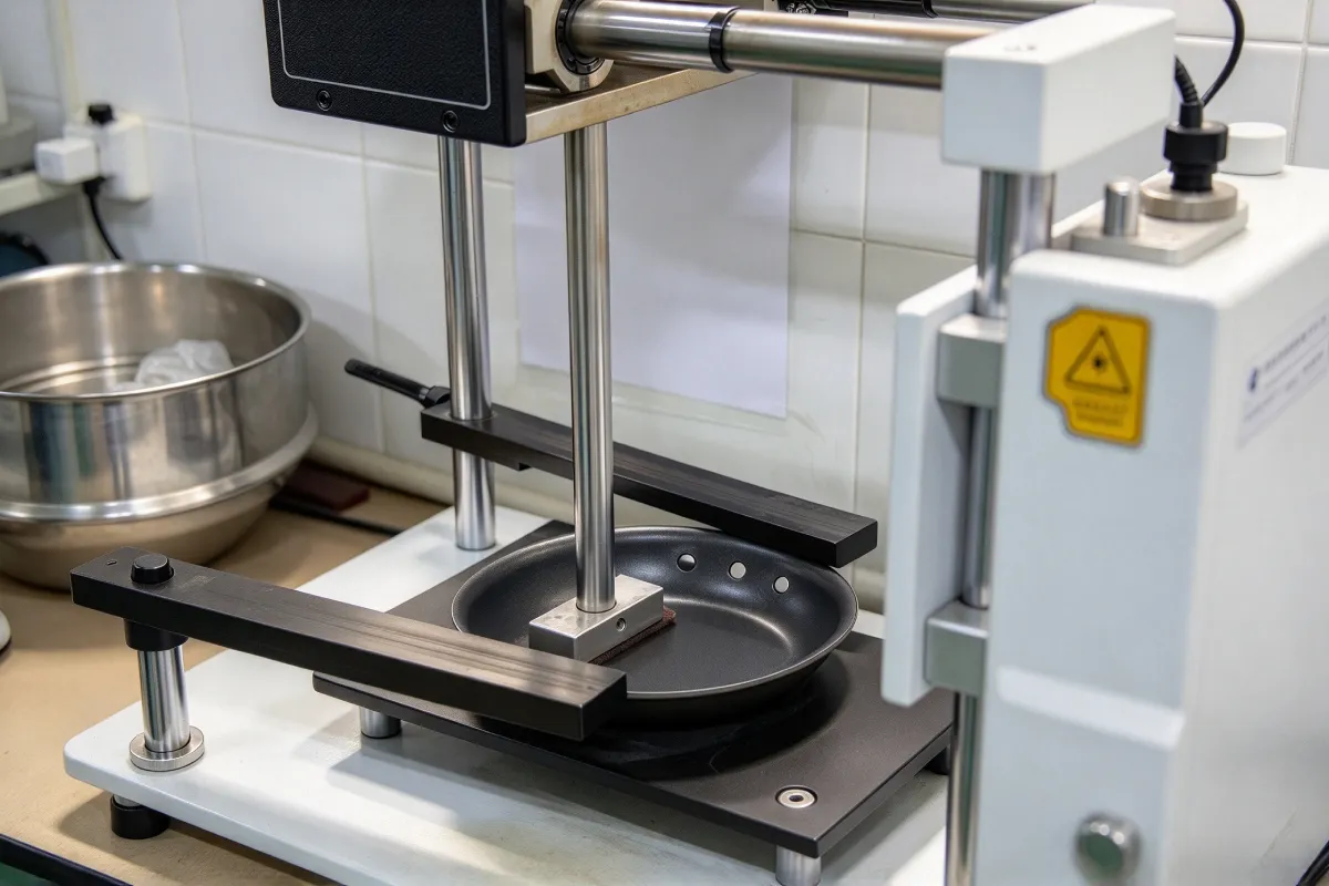 Non-stick frying pan coating abrasion resistance test in laboratory