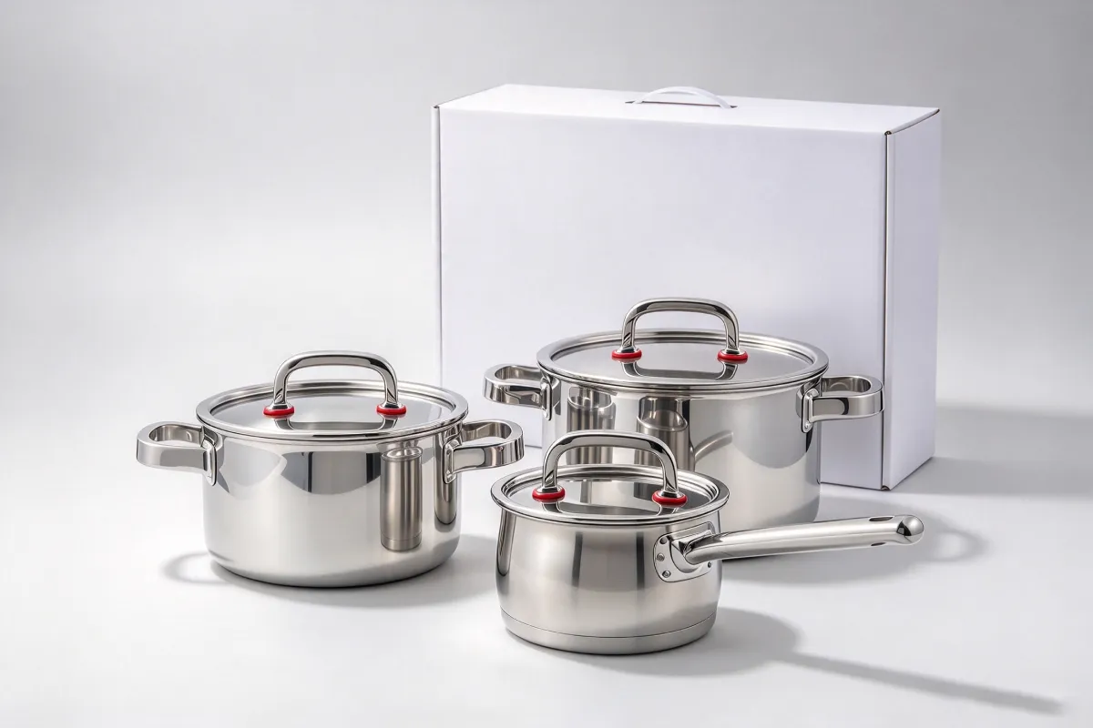 Private label cookware set with custom retail packaging box